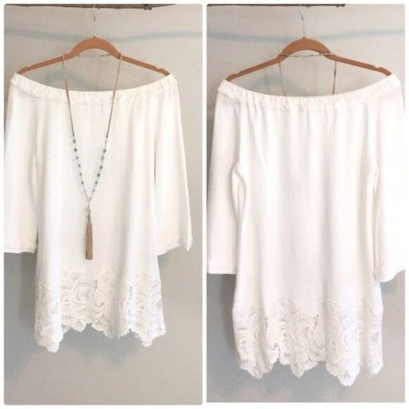 OFF Shoulder Ivory Tunic with Lace Detail - Picture 3 of 6